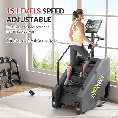 Fitvids Stair Stepper Machine, Commercial Grade Stair Climber with 15 Resistance Levels, Continuous Stair Stepping Machine for Cardio and Lower Body Workouts, LED Screen, Exercise Machine for Home Gym - color: Black