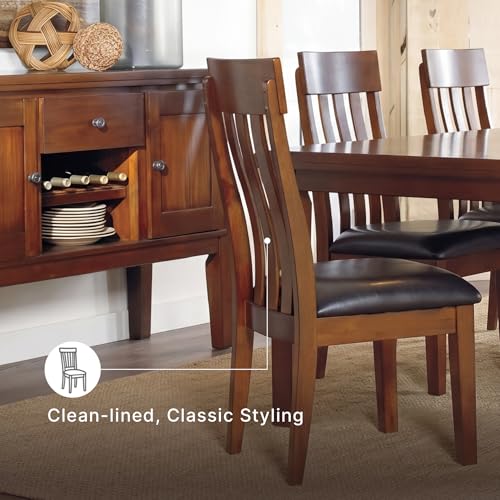 Signature Design by Ashley Ralene Rake Back 19" Dining Room Chair 2 Count, Medium Brown | Transitional style, Rake back wood chairs, Medium brown finish, Easy to clean faux leather seats, Kitchen dining use - color: Light Brown, style: 0