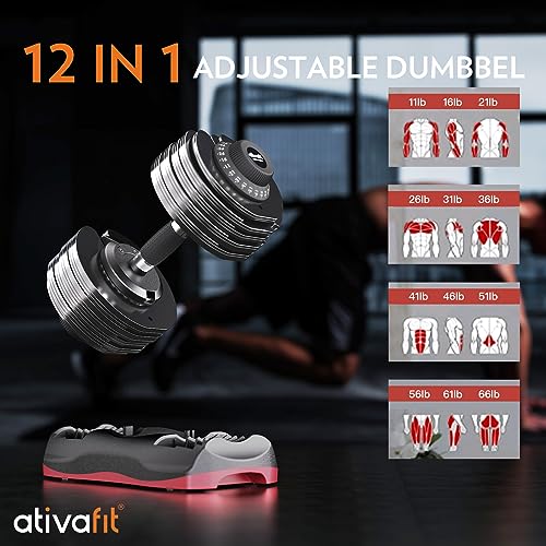 ATIVAFIT Adjustable Dumbbells Set, 5–88LB Quick Adjust Free Weights with Double Safety Lock & Anti-Slip Steel Handle, Space Saving Home Gym Equipment for Full Body Strength Training - color: 66LBS-Red, size: Pair