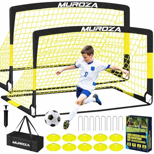 Soccer Goal, Kids Soccer Goals for Backyard Set, 2 Pack of Portable Pop Up Soccer Net with Soccer Ball, Cones, Complete Training Equipment for Youth, Toddler Outdoor Sports Games - color: Black Yellow, style: 6 ft x 4 ft