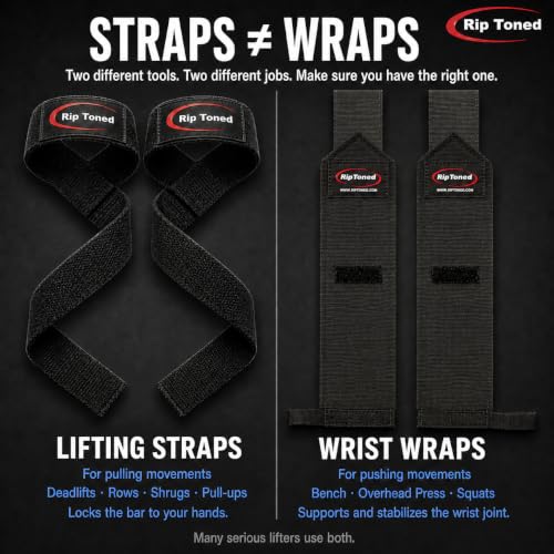 Rip Toned Lasso Lifting Straps for Weightlifting, 23¼" Padded | 1 Pair, cotton, non-latex neoprene. No break-in. Quick release. Deadlifts, rows, shrugs, pull-ups. Machine washable. - color: Red/Black