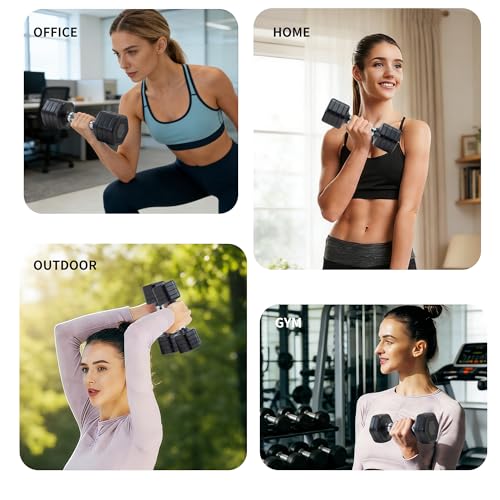 Adjustable Dumbbell Set of 2 Total 20 Lbs 4-in-1 Each 4lb 6lb 8lb 10lb 1s-Adjust Dual-Stable Free Weights for Women Men Home Gym Outdoor Workouts - color: black [20LBS Total]