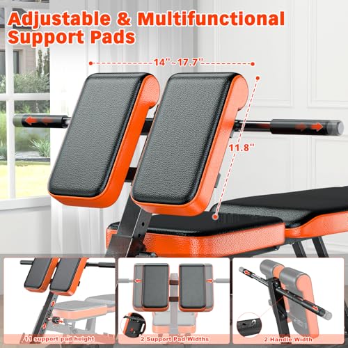 XDDIAS Roman Chair, Adjustable Weight Bench Back Extension Machine for Home Gym, 1000LBS All-in-One Sit Up Bench with Dumbbell Rack, Incline, Decline, and Flat Bench for Hyperextension, Core, Glute - color: Black+a pair of 25LB Dumbbells
