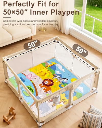 Baby Play Mat, 50x50 Playpen Mat with Machine Washable Cover | Removable, Thicken Cushioning Playmats for Baby, Non-Slip Bottom, Easy to Clean for Infants, Wild Animal - color: Wild Animal, size: 50" X 50"
