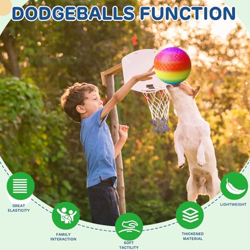 8.5 Inch Playground Balls Dodgeballs for Kids & Adults, Pack of 6 – Inflatable Colorful Rubber Kickball with Ball Pump and Net Bag