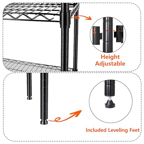 Heavy Duty Wire Shelving Unit, 3-Tier Metal Storage Rack, Boltless Assembly, 2100 lbs Capacity, Adjustable Shelves, 48" L x 18" D x 96" H, Black (Black, 2PCS-48 L x 18" D x 96" H) - size: 2PCS-48" L x 18" D x 96" H