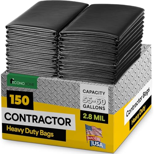 EconoHome Heavy Duty Contractor Garbage Bags - 2.8 Mil Extra Thick - 55-60 Gallon Trash Bags for Construction, Demo & Commercial Use, Lawn & Yard Cleanup - Extra Large 38x53" Made in USA, 150 Count