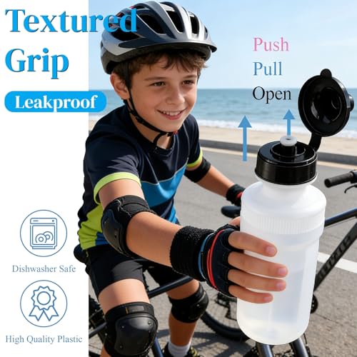 SOUJOY 10 Pack Sports Water Bottle, 21oz Plastic Squeeze Bottle with Easy Open Push/Pull Cap, BPA Free Reusable Team Water Bottle for Fitness, Gifts