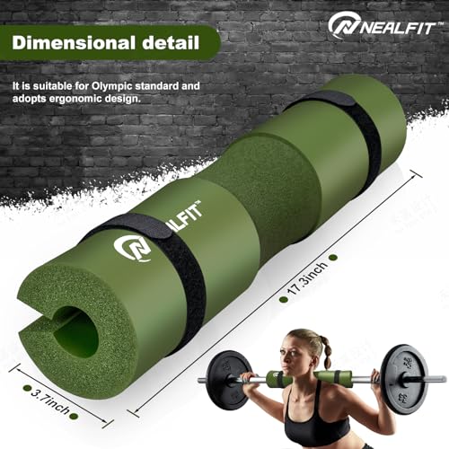NEALFIT Barbell Pad Squat Pad for Squats—Squat Bar Pad—Great for Weightlifting,Lunges and Hip Thrusts—Foam Sponge Pad—Fit Standard and Olympic Bars Perfectly - color: Army Green