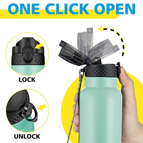 Han's Bottle Sports Water Bottle - 32 Oz, Straw Lid, Leak Proof, Vacuum Insulated Stainless Steel, Double Walled, Thermo Mug,Bubble Gum - color: Bubble Gum, size: 32 Ounces