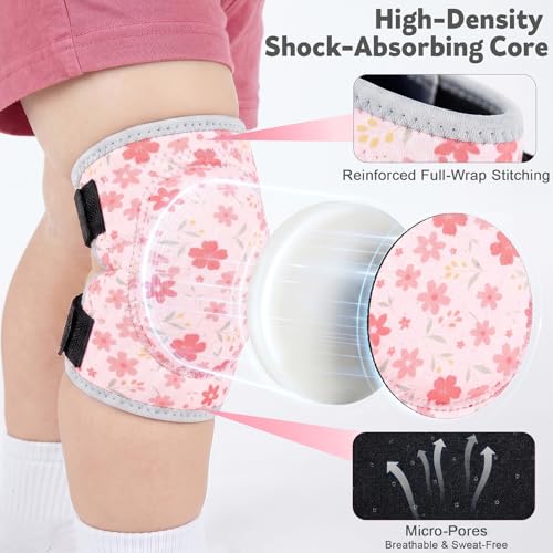 Soft Toddler Knee Pads and Elbow Pads Set with Bike Gloves | Non-Slip Toddler Knee Pads for Boys Girls 2-4 Years, Breathable Kids Protective Gear for Balance Bike, Scooter, Bicycle - color: Pink Flowers