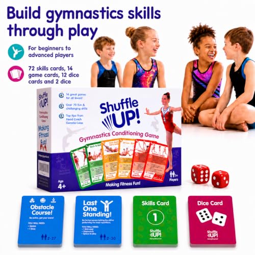 Shuffle Up Gymnastics Card Game - 70+ Fun Skill Cards, Gymnastic Gifts for Girls, Tumbling and Fitness Accessories, Indoor Home Gym Training Fundamentals and Strength - Gymnastics Equipment for Kids