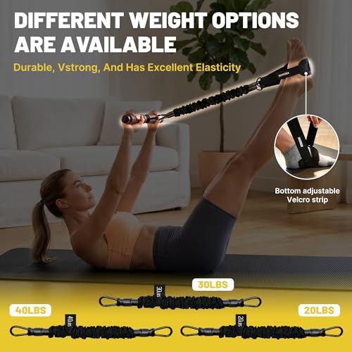 Pedal Resistance Band & Ankle Resistance Bands Set with Door Anchor & Fixed Strap, 20-30-40lbs 3 Resistance Bands for Women, Full Body Abdomen Leg Core Home & Postpartum Workout Fitness Equipment - color: Black