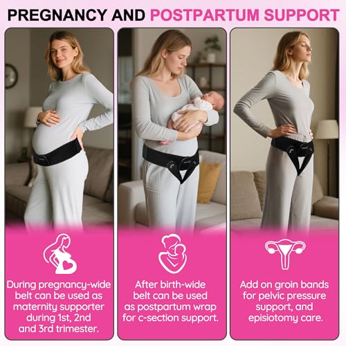 V3 Smart Maternity Belt 4 in 1 - Adjustable Pregnancy, Pelvic, Hip & Vulva Support Belt, Comfortable Belly Band for Prenatal & Postpartum Relief, Soft & Breathable Fabric - Black - size: Large/X-Large