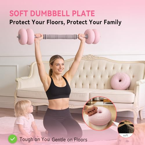 Adjustable Dumbbell Set 13LB/18LB/22LB/35LB, 4-in-1 Soft Shell Weight Set with Connector, Converts to Barbell & Kettlebell, Strength Training Equipment for Home Gym, Ideal for Women & Beginners - color: Pink-35 LB