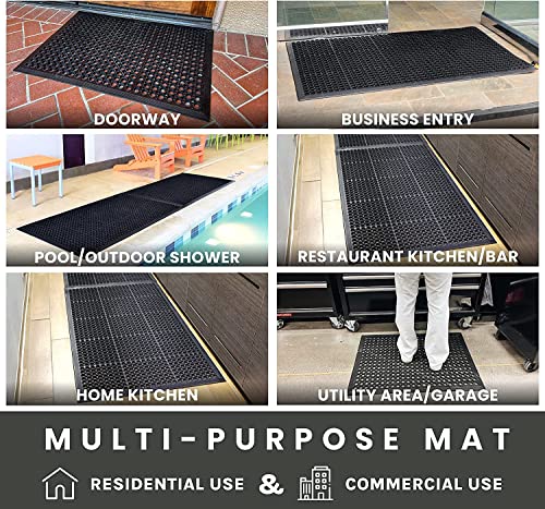Uniboho Outdoor Rubber Floor Mats Anti Slip Commercial Resturant Kitchen Mat Rubber Drainage Mat 35x24 Inch Heavy Duty Door Mat for Garage Garden Indoor Outside Industral Pool Entrance Bar Wet Area - size: 35x24 inches