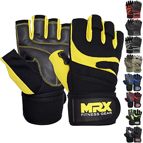 MRX Weightlifting Gloves for Men Workout Gloves Mens Wrist Support Lifting Gloves Male Gym Gloves | Workout Gym Accessories for Men Weight Lifting Fingerless Gym Exercise for Powerlifting - color: Black Yellow, size: Small