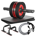 EnterSports AB Wheel Roller, 6-in-1 Exercise Roller Wheel Kit with Knee Pad, Resistance Bands, Pad Push Up Bars Handles Grips, Perfect Home Gym Equipment for Men Women Abdominal Roller (Red)