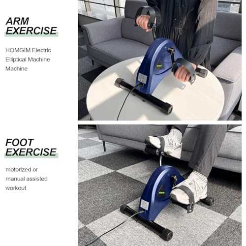 HOMGIM Mini Exercise Bike,Under Desk Bike for Seniors Rehab Training, Motorized Pedal Exerciser for Arm/Leg Fitness & Physical Therapy, 6 Levels Speed Adjustment - color: Blue
