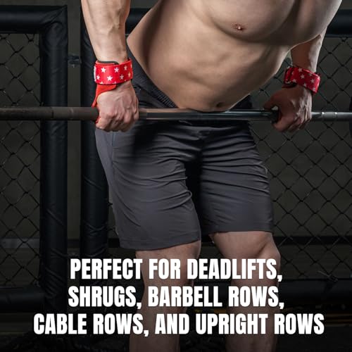 MANUEKLEAR Gym Straps Weight Lifting, Double Leather Lifting Straps for Men Deadlift with Cushion Wrist Loop, Gym Lifting Wrist Wraps for Weightlifting - color: One Size - Red