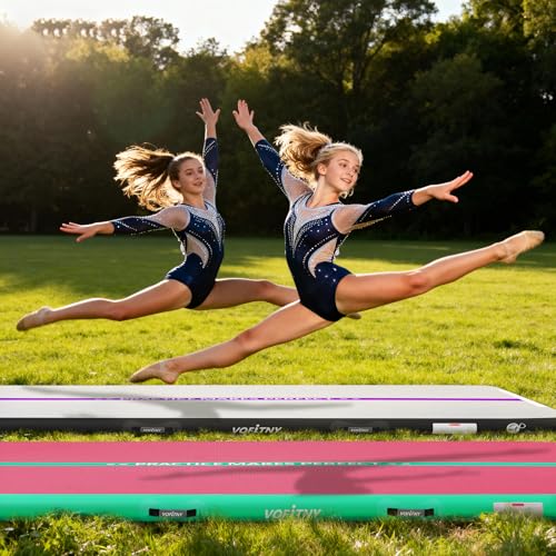 VOFiTNY All Purpose Gymnastics Mat 6.6/10/13/16/20 ft Sturdy Inflatable Tumble Track for Home/Gym - color: Pink/Green, size: 13ft*3.3ft*4inches(4m*1m*0.1m)