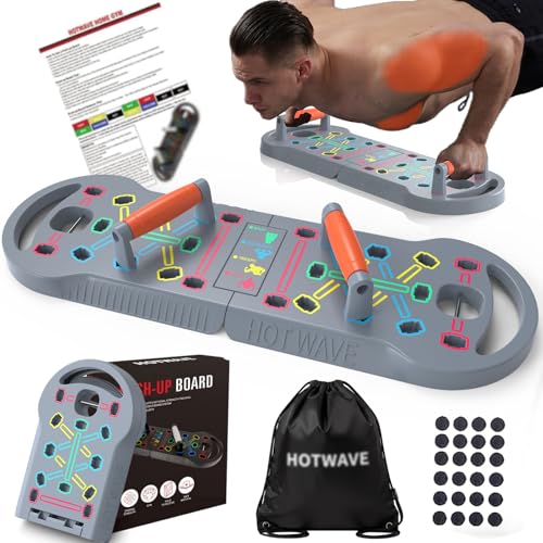 HOTWAVE Push Up Board, Portable PushUp Board, Foldable 20 in 1 Push Up Bar | Multifunctional Pushup Handles for Floor, Professional Strength Training Equipment For Men and Women at Home Gym - color: Grey