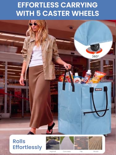 WORKPRO Large Rolling Grocery Bag, 36-Gallon Rolling Tote with 5 Wheels | 36-Gallon Capacity, Holds Up to 110 lbs, Large Rolling Tote with 5 Wheels for Shopping, Laundry, Moving & Back to School - color: Dusty Blue, size: Large