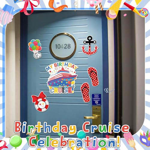Kanayu 6 Pcs Birthday Cruise Door Decorations Magnetic Large Ship Decorations Magnets Anchor Cruise Decor Car Fridge Magnet Decal for Carnival Stateroom Door - style: Birthday