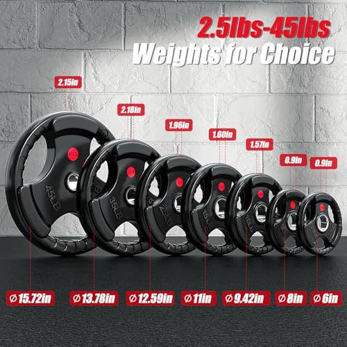 Gikpal Olympic Weight Plates, 2-Inch Three-Grip Rubber Coated Barbell Plates with Steel Hub, Cast Iron Weights for Strength Training & Home Gym, Pair or Sets (2.5–45LB) - style: 100LBS Set (Pair of 10, 15, 25lb)