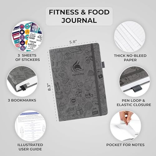 Clever Fox Fitness & Food Journal, Workout Planner, 5.8"x8.3" Grey | Lasts 3 months, undated hardcover exercise & weight loss journal for women, gym, diet, meal tracker, calorie counter book - color: Gray, size: A5 (5.8'' x 8.3'')