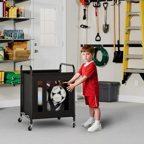 StorageWorks Ball Storage with Wheels, Ball Cart for Garage, Garage Sports Equipment Organizer, Balls Organizer for Basketball, Football, Volleyball - style: Ball Storage(180L)