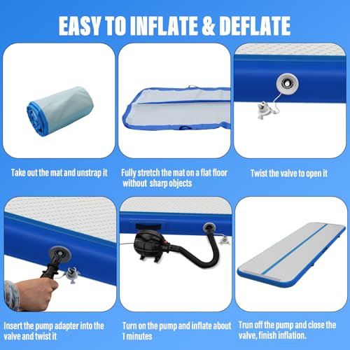 IBATMS Inflatable Gymnastics Mat 10/13/16/20ft, Air Tumbling Mat Track - color: Light blue, size: 10ft(3x0.9x0.1m)