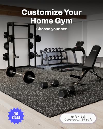 AIRHOP 0.56in Thick 144 Sq Ft Exercise Equipment Mats, 36 Tiles Upgraded Rubber Top with High Density EVA Foam, Large Interlocking Puzzle Gym Flooring for Home Gym, Heavy Weight Workout, 24 x 24in - color: Black/White, size: 144 Sq Ft (36 Tiles)