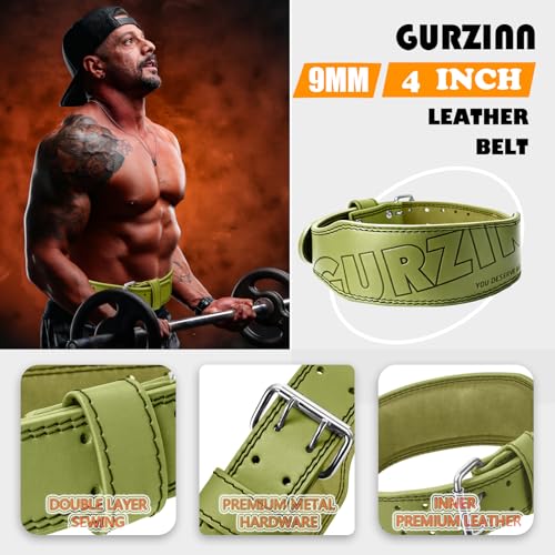 9mm Leather Fitness Weight Lifting Belt for Women&Men with 4 Inches Padded Lumbar Support for Power Lifting Workout & Squats Exercise - color: A-Green, size: Extra Small