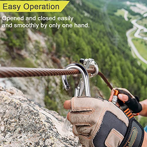 5PCS 3.15" Stainless Steel Carabiner Clip, 600-lb WLL Snap Hook for Gym.