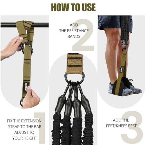 Pull Up Assistance Bands 260lbs, Heavy Pull Up Bands Resistance Bands for Pull Ups Working Out with Feet Rest, Pull Up Bar Bands Assistance Bands Strength Training Workout Equipment, Height Adjustable - color: army green