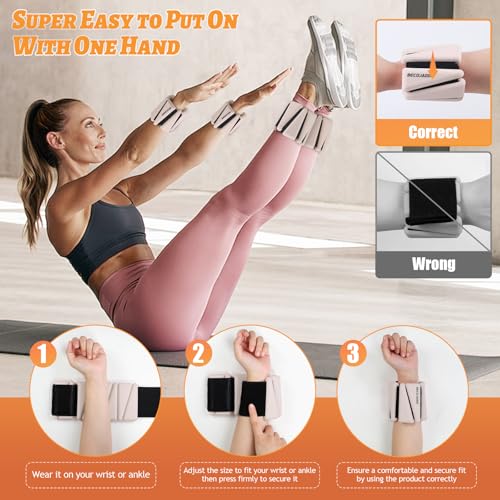 BECOJADDE Ankle Weights Set of 2 (1 lb/2 lb/3 lb Each) Adjustable Wrist Weights for Women Men Wearable Arm Leg Weight for Pilates, Running, Walking, Workout, Yoga - color: Beige, size: 4 Lb Pair (2 Lb Each)