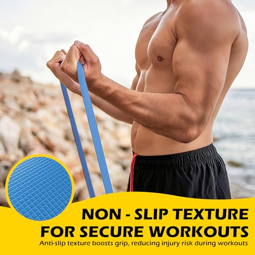 Pull Up Bands, Resistance Bands Set for Pull-Up Assistance, Exercise Bands with Door Anchor & Grip Pads for Men & Women Working Out, Physical Therapy, Muscle Training - color: Blue