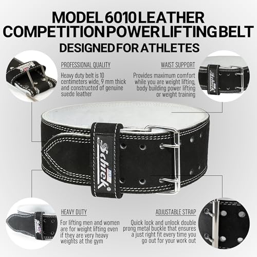 Schiek Sports Leather 6010 Competition Power Lifting Belt - 9 mm Suede Leather Gym Belt - Weightlifting Belt - size: XX-Large