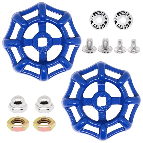 2 Pack Outdoor Faucet Handle Replacement, 6mm x 6mm Square Stem Hole Water Spigot Handle Replacement, Cast Iron Round Wheel Outside Faucet Handles with Screws Spacer (Blue) - color: Blue, size: 6mm x 6mm (2pcs)