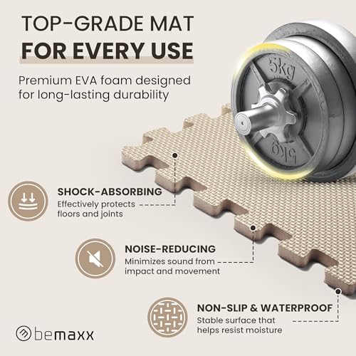 bemaxx Gym Mats Set - 18 pcs EVA Interlocking Foam Floor Tiles (12.6"x12.6"x0.4") 18sqft Protective Gym Flooring Sports Home Workout Exercise Mats Puzzle Garage Fitness Play-Room Pool Treadmill Bike - color: Sand Stone Trio, size: 18 Tiles | 18 sq ft
