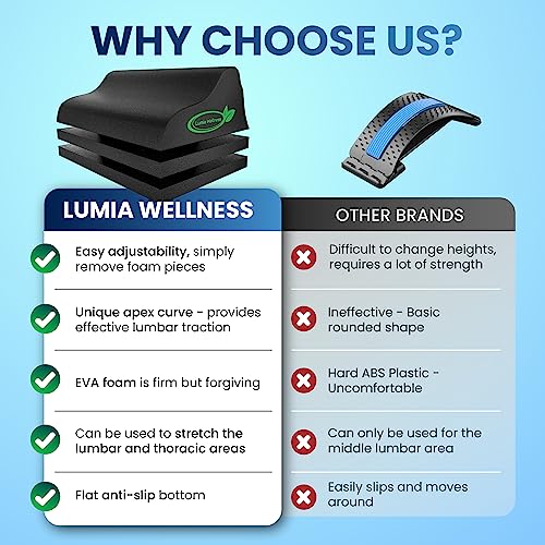 Lumia Wellness Lumbar Traction Block, Chiropractic Back Stretcher for Pain Relief, Lumbar Decompression, Lumbar Lordosis & Thoracic Kyphosis Correction