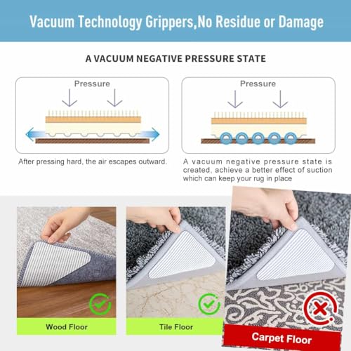 Rug Pads Gripper, Anti Slip Carpet Grippers for Vinyl Floors, Area Rug Pad Grippers Extra Sticky on Tile, Non-Slip Rug Pads Stopper for Hardwood Floor Rug Tape Stickers 12x12cm 4 Pieces - size: 4 PCS Triangle
