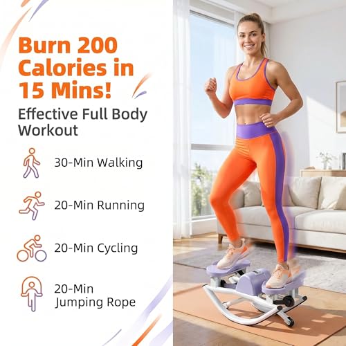 Side-to-Side Low Impact Rocker Stepper with Resistance Bands &Slip Mat – Quiet Home Workout Equipment for Full Body Cardio