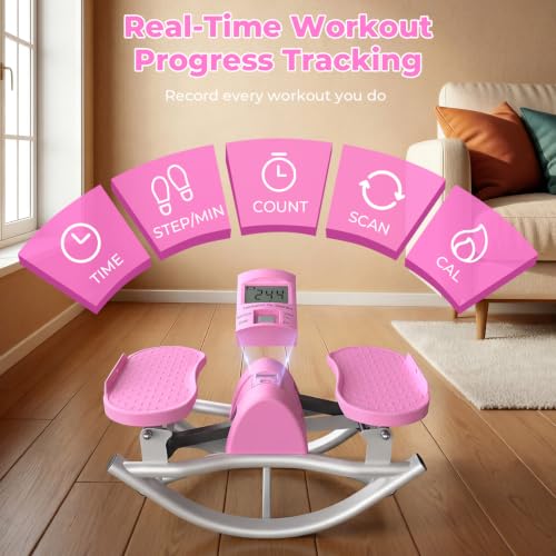 Rock Stepper, Side to Side Stepper for Exercise at Home, Low-Impact 3D Rocking Stepper Machine with Resistance Bands & Non-Slip Mat, Side Stepper for Full Body Workout, 250 LBS Capacity - color: PINK