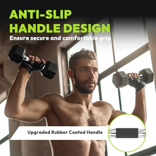 HANDBODE Rubber Encased Hex Dumbbell Pair, 2.5-65 lb | Non-Slip Handle Design for Secure & Comfortable Grip, Hand Weights for Strength Training, Fitness & Home Gym - size: 3 lb, Pair, style: Comfort Grip