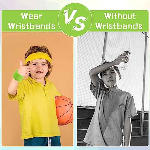 Lounsweer Wrist Sweatbands Bulk for Kids Adult Teams Sweat Bands Sports Wristband Athletic Neon Sweatbands for Football Basketball Tennis Running Gym Party Gifts - color: Green