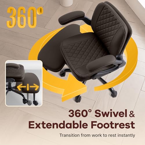 AreShark Cross Legged Office Chair,ADHD Criss Cross Desk Chair with Wheels & Stretchable Rotating Footrest,Height Adjustable Wide Yoga Kneeling Meditation Chair with Flip-up Armrests Back Support - color: Brown