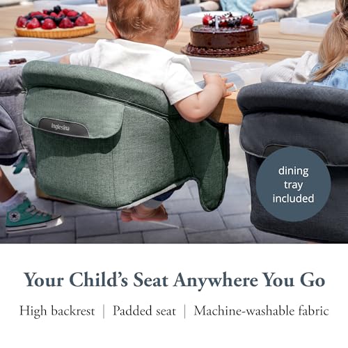 Inglesina Fast Table Chair - Pine Green Melange + Fast Dining Tray - Portable Baby High Chair - for Babies & Toddlers up to 37 lbs - Fits Tables 0.8'' to 3.5'' Thick - Compact - Travel Bag Included - color: Pine Green Melange, style: Chair with tray