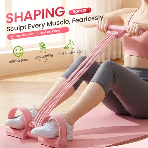 Pedal Resistance Band with Handle, 2026 New Upgrate 8 Tube Exercise Band 3‑in‑1 Multi-Function for Foot Pedal Pull, Back Stretch & Chest Expand, Portable Latex Fitness - color: Multicolor